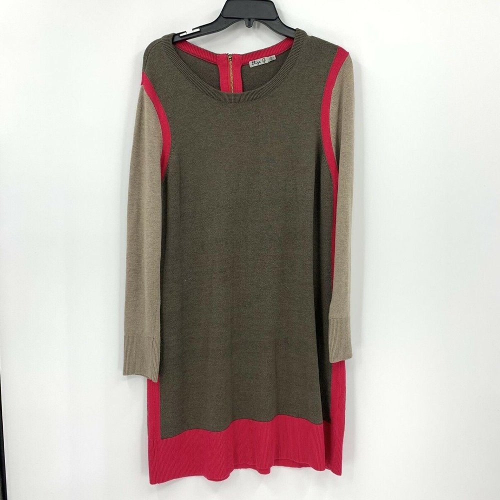 Eliza J Sweater Dress Pink Brown Color Block